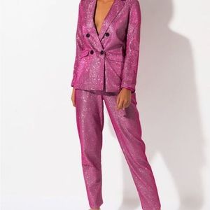 Pink Sequin Blazer Suit Set